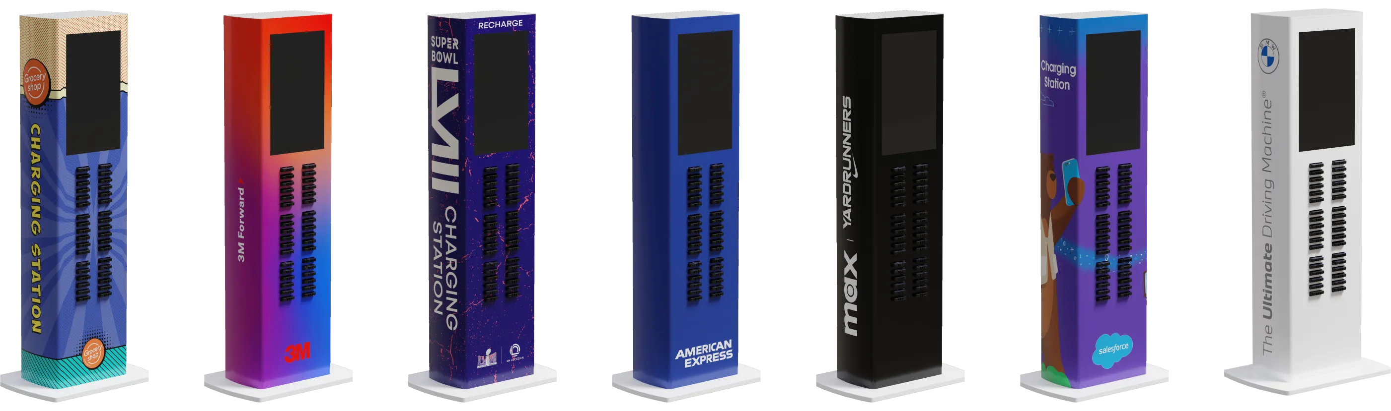 Examples of Custom Branded Portable Charger Kiosks by Leading Brands